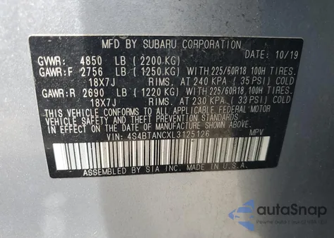 2020 Subaru Outback Limited from USA, damaged, VIN 4S4BTANCXL3125126
